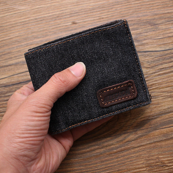 Black Denim Wallet Denim Mens Slim billfold - Back View