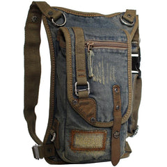 Blue Denim Canvas Mens Biker Waist Bag DropLeg Bag Belt Pouch Small Messenger Bag For Men