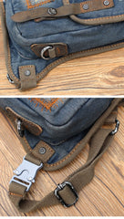 Blue Denim Canvas Mens Biker Waist Bag DropLeg Bag Belt Pouch Small Messenger Bag For Men