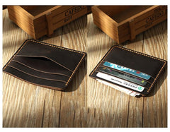 Blue Leather Mens Front Pocket Wallet Personalized Handmade Slim Card Wallets for Men