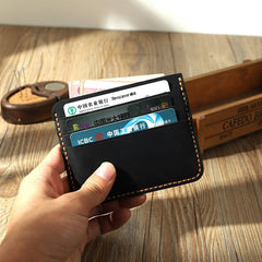 Black Leather Mens Front Pocket Wallet Personalized Handmade Slim Card Wallets for Men