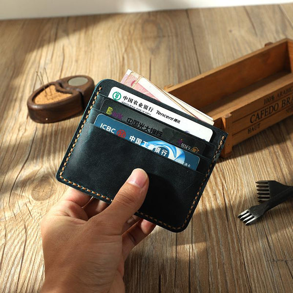 Blue Leather Mens Front Pocket Wallet Personalized - Back View