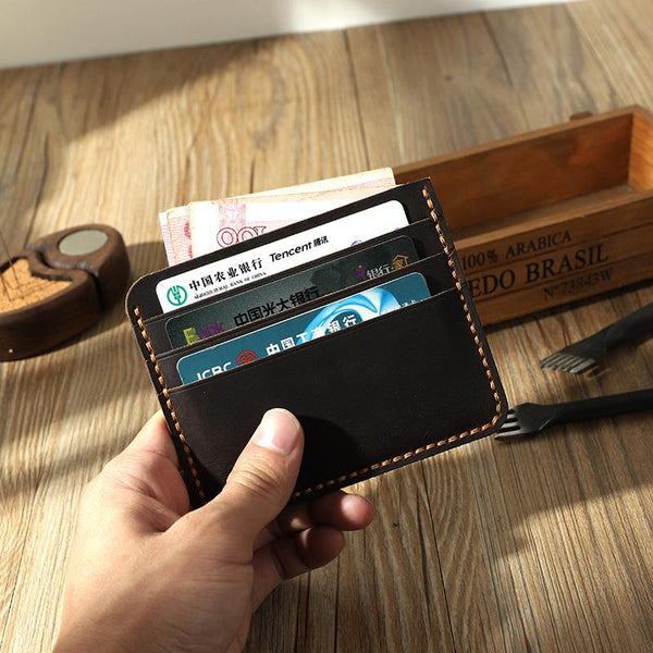 Coffee Leather Mens Front Pocket Wallet Personalized - Back View