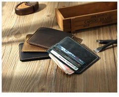 Black Leather Mens Front Pocket Wallet Personalized Handmade Slim Card Wallets for Men