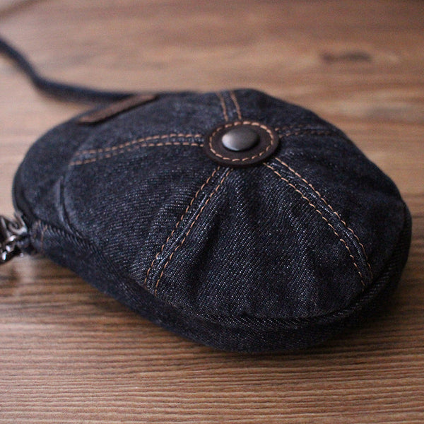 Black Unique Denim Cap Mini Shoulder Bags - Back View