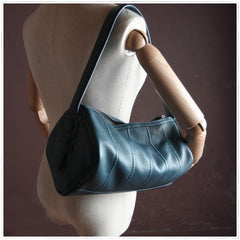 Womens Blue Leather Barrel Shoulder Handbag Womens Fashion Barrel Blue Handbag Purse Blue Handbag Shoulder Purse for Ladies