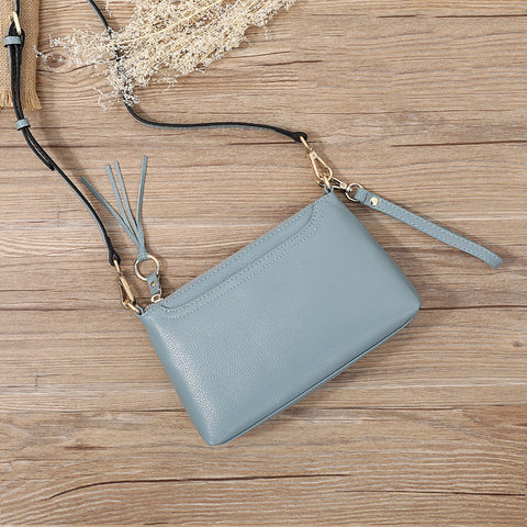 Blue Zip Leather Wristlet Wallet Womens Small Crossbody Purse Minimalist Shoulder Bag for Women