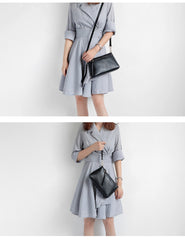 Gray Zip Leather Wristlet Wallet Womens Small Crossbody Purse Minimalist Shoulder Bag for Women