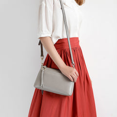 Gray Zip Leather Wristlet Wallet Womens Small Crossbody Purse Minimalist Shoulder Bag for Women