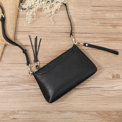 Black Zip Leather Wristlet Wallet Womens Small Crossbody Purse Minimalist Shoulder Bag for Women
