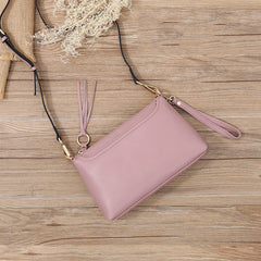 Black Zip Leather Wristlet Wallet Womens Small Crossbody Purse Minimalist Shoulder Bag for Women