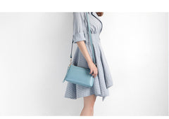 Blue Zip Leather Wristlet Wallet Womens Small Crossbody Purse Minimalist Shoulder Bag for Women