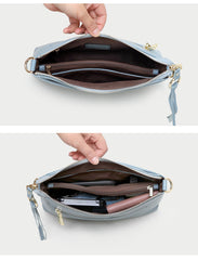 Gray Zip Leather Wristlet Wallet Womens Small Crossbody Purse Minimalist Shoulder Bag for Women