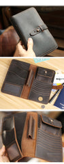 Blue Handmade Leather Mens Passport Long Wallet Travel Wallet Ticket Holder For Men