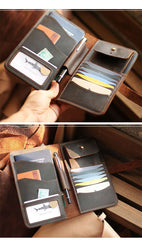 Blue Handmade Leather Mens Passport Long Wallet Travel Wallet Ticket Holder For Men