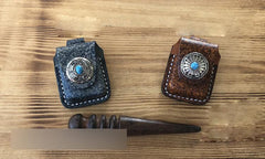 Handmade Mens Blue Leather Classic Zippo Lighter Case Belt Zippo Lighter Holder with Belt Loop