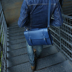 Blue Leather Mens Briefcase Messenger Bag Handbag Shoulder Bag for men