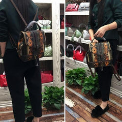 Vintage Leather womens Small Backpacks Country Style School Backpack for Ladies