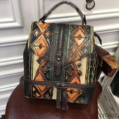 Vintage Leather womens Small Backpacks Country Style School Backpack for Ladies