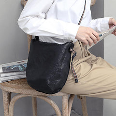 Black Leather Womens Bucket Bag Small Shoulder Bucket Bag Brown Shoulder Purse for Ladies