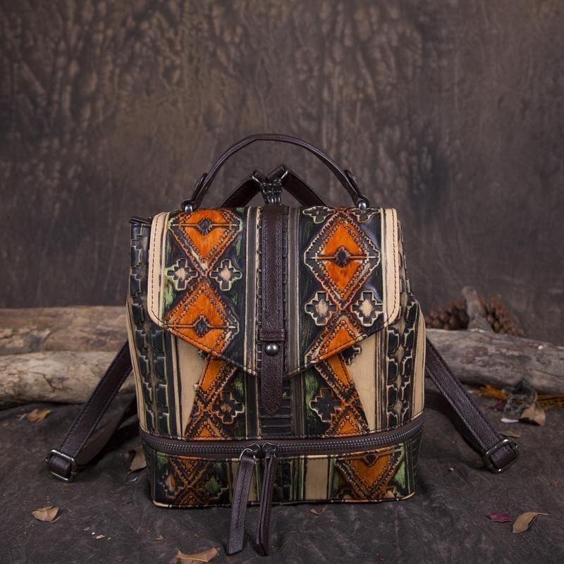Vintage Leather womens Small Backpacks Country Style School Backpack for Ladies