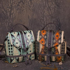 Vintage Leather womens Small Backpacks Country Style School Backpack for Ladies