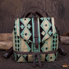 Vintage Leather womens Small Backpacks Country Style School Backpack for Ladies