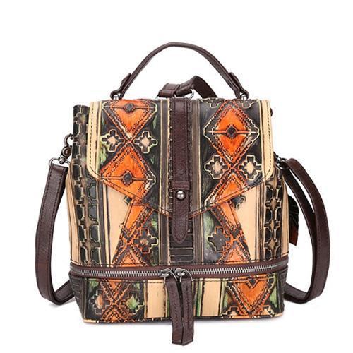 Vintage Leather womens Small Backpacks Country Style School Backpack for Ladies DD029701004