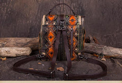 Vintage Leather womens Small Backpacks Country Style School Backpack for Ladies