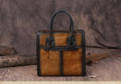 Vintage Color Block Leather Tote Handbags Women Shopping Bag Purse Handbags Shoulder Bags