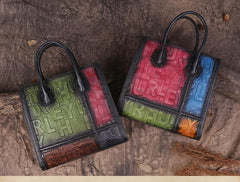 Vintage Color Block Women Leather Tote Handbags Shopping Bag Purse Handbags Shoulder Bags