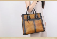 Vintage Color Block Women Leather Tote Handbags Shopping Bag Purse Handbags Shoulder Bags