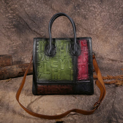 Vintage Color Block Women Leather Tote Handbags Shopping Bag Purse Handbags Shoulder Bags