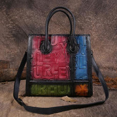 Vintage Color Block Women Leather Tote Handbags Shopping Bag Purse Handbags Shoulder Bags