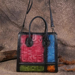 Vintage Color Block Women Leather Tote Handbags Shopping Bag Purse Handbags Shoulder Bags