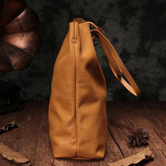 Vertical Brown Leather Tote Bag 14