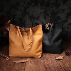 Vertical Brown Leather Tote Bag 14