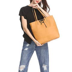 Vertical Brown Leather Tote Bag 14