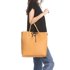 Vertical Brown Leather Tote Bag 14