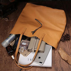 Vertical Brown Leather Tote Bag 14