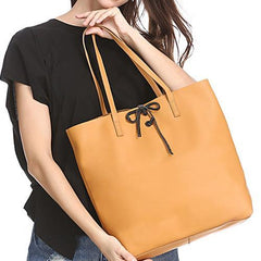 Vertical Brown Leather Tote Bag 14