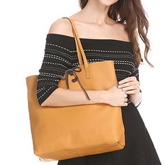 Vertical Brown Leather Tote Bag 14