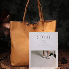 Vertical Brown Leather Tote Bag 14