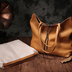 Vertical Brown Leather Tote Bag 14