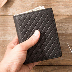 Braided Leather Mens Small Wallets Bifold billfold Slim Front Pocket Wallet for Men