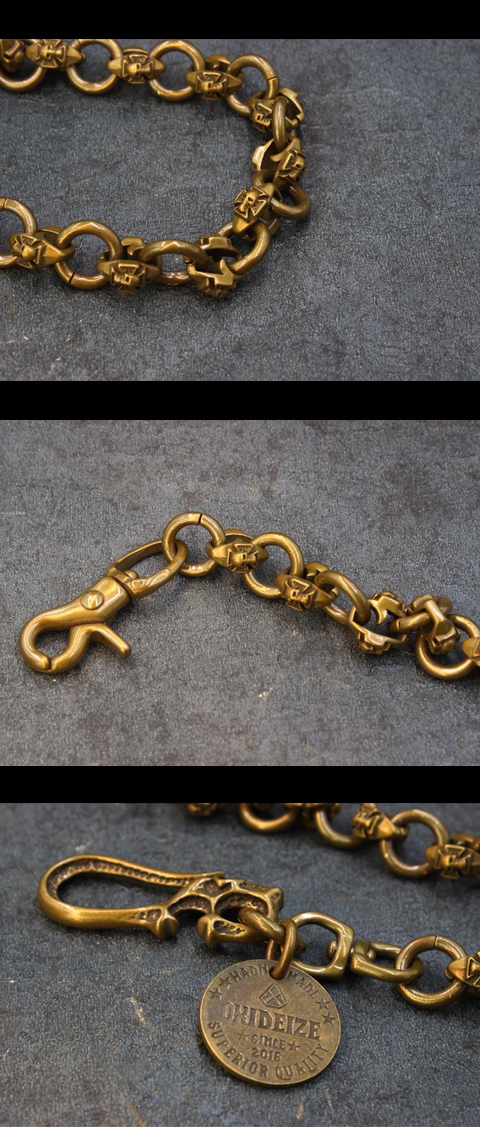 Biker Gothic Skull Wallet Chain - Solid Brass, 23 Inches, 9mm Thick - Polished Finish, 110g