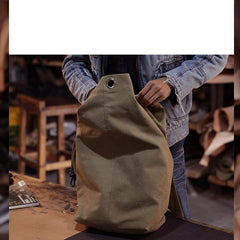 Khaki Canvas Mens Large Backpack Travel Backpack Canvas Barrel Backpack Bucket Backpack For Men