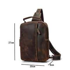 Best Brown Distressed LEATHER MENS Sling Bag One Shoulder Backpack Top Chest Bag For Men