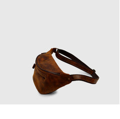 Brown LEATHER MENS FANNY PACK FOR MEN - Leather Texture Detail