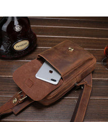 Brown Cool LEATHER MENS Sling Bags One Shoulder Backpack Dark Coffee Chest Bag For Men